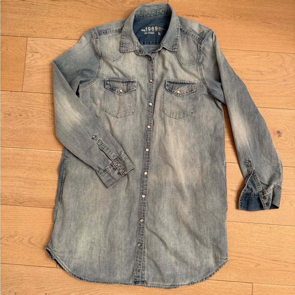 GAP Denim Long Sleeve Dress - Blue